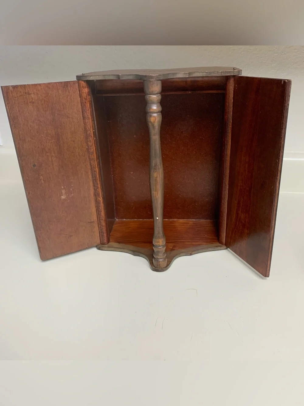Vintage Wooden Sewing Box with Handle - Dark Brown